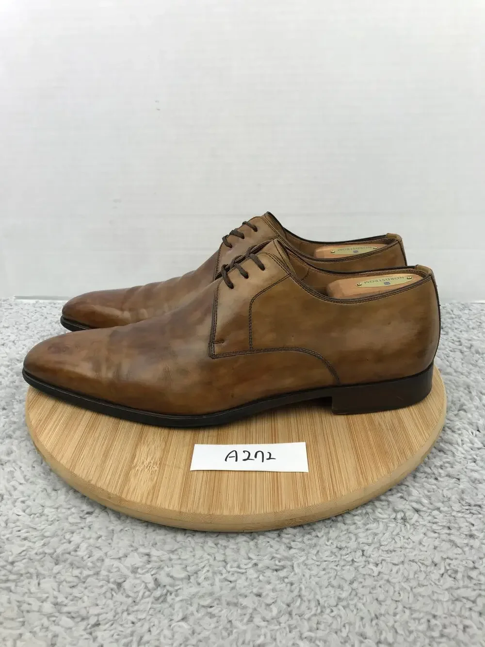 Magnanni Mens 11 Brown Leather Plain Toe Career Office Oxford Derby Dress Shoe